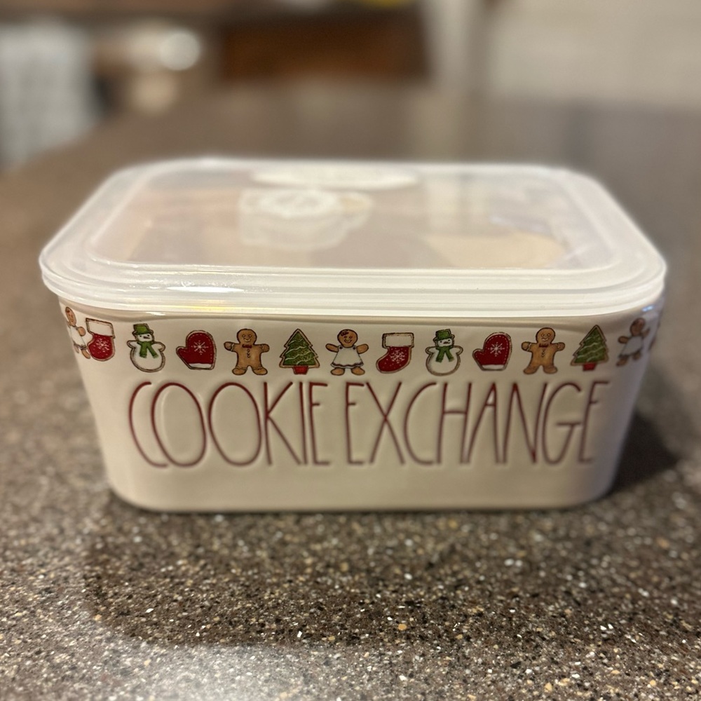 Rae Dunn ceramic Cookie Exchange bowl.